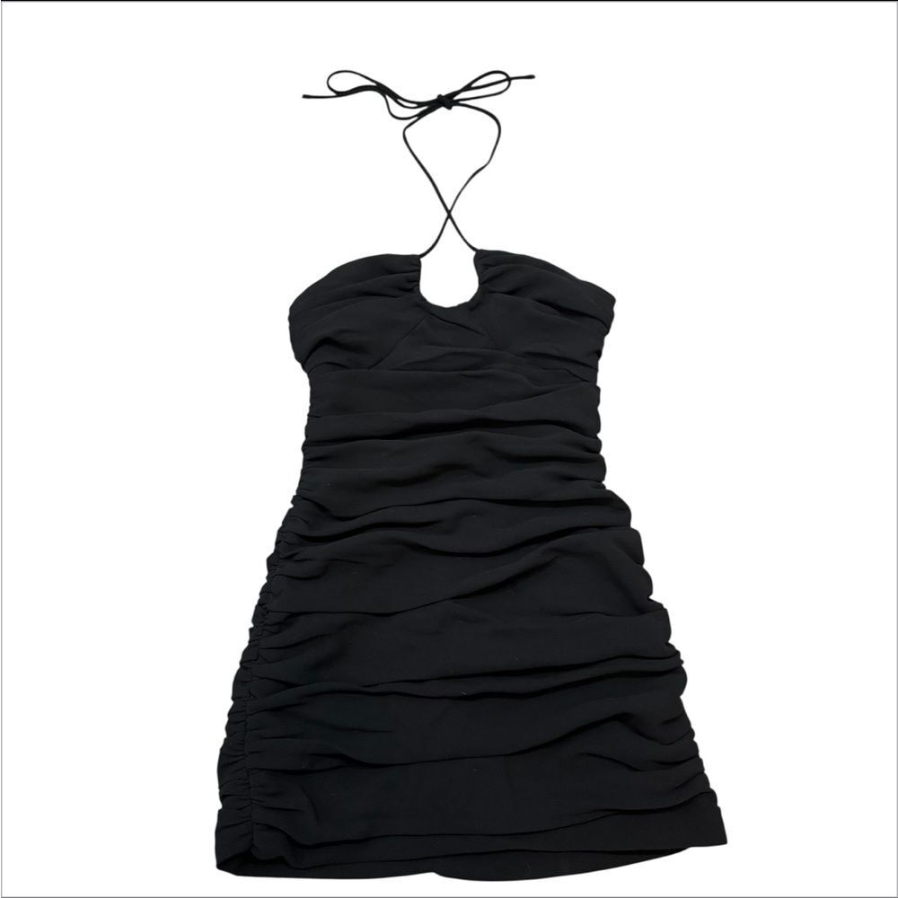 ZARA Black Halter Bodycon Ruched Dress Size S